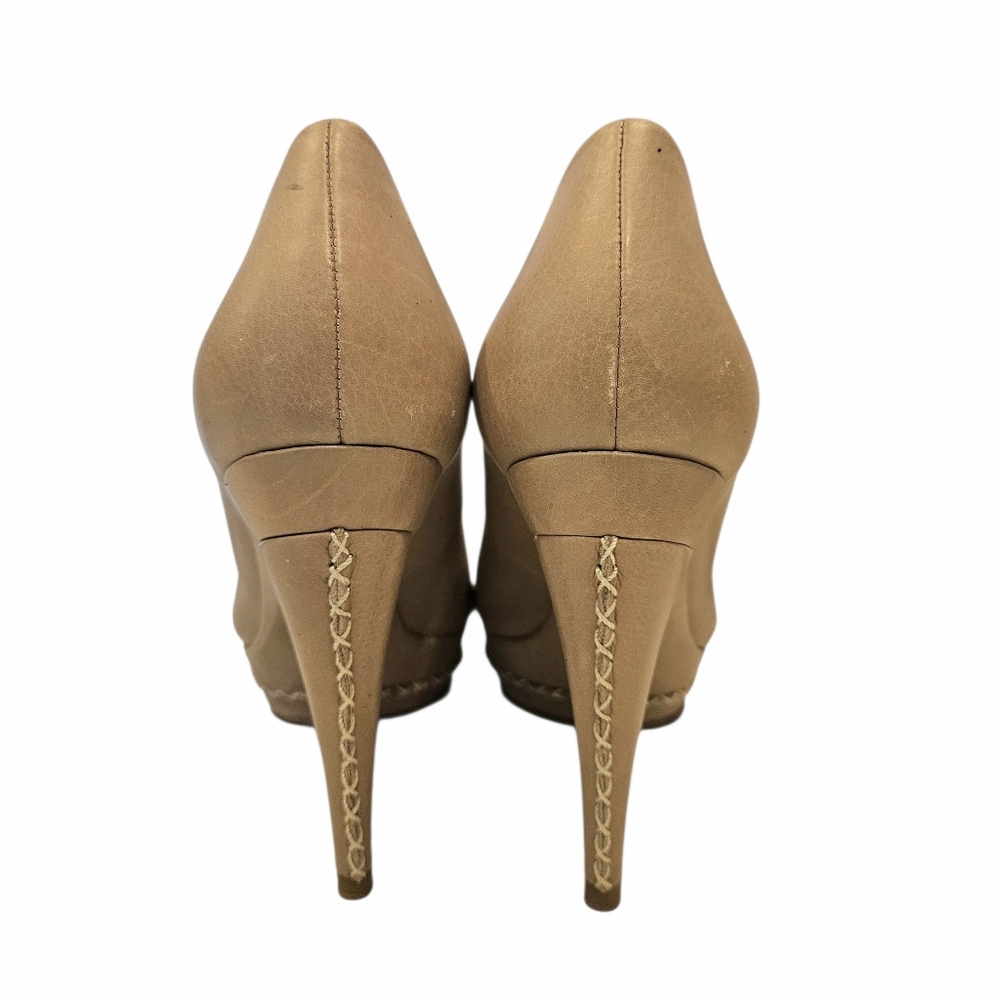 Zara Tan Nude Peeptoe Platform Pumps Shoes Embroydered Heels Sz.40 US 8.5
